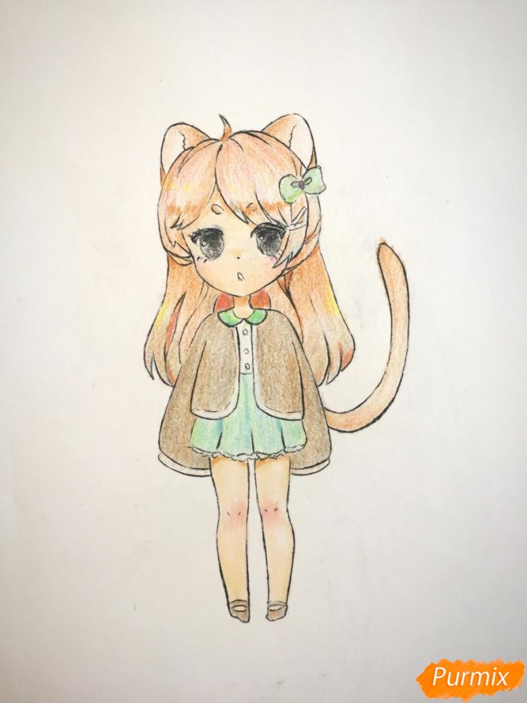 Аниме котики карандашом