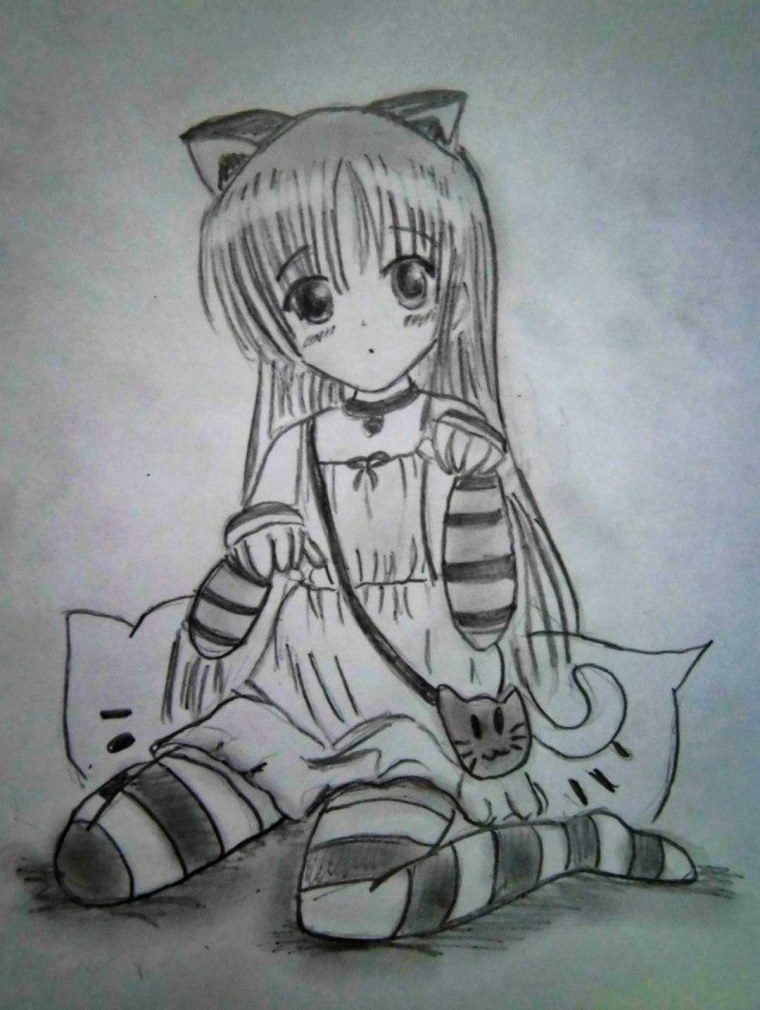 Рисунки аниме кошки девочки