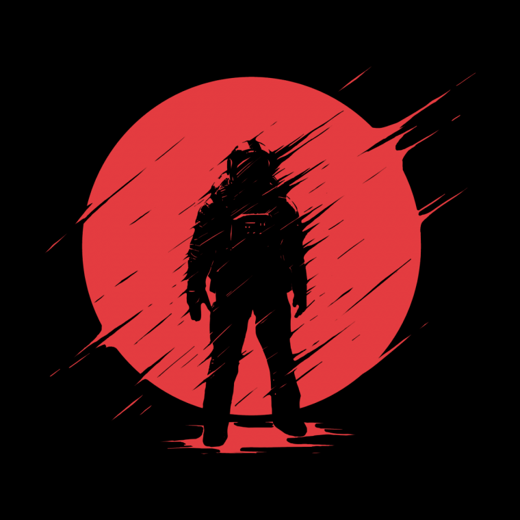 Самурай на фоне красного солнца