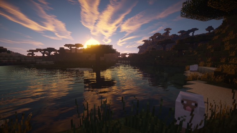 Фиолетовый закат в МАЙНКРАФТЕ