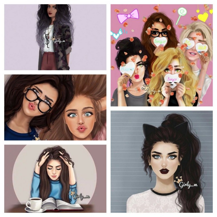 Три девочки нарисованные