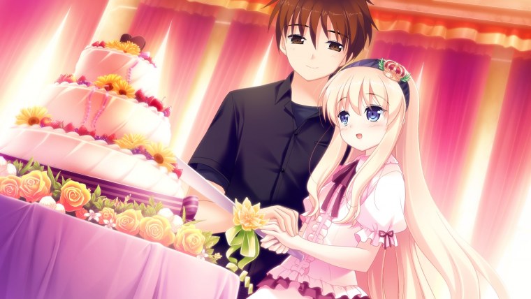 Девушка в платье аниме развивается