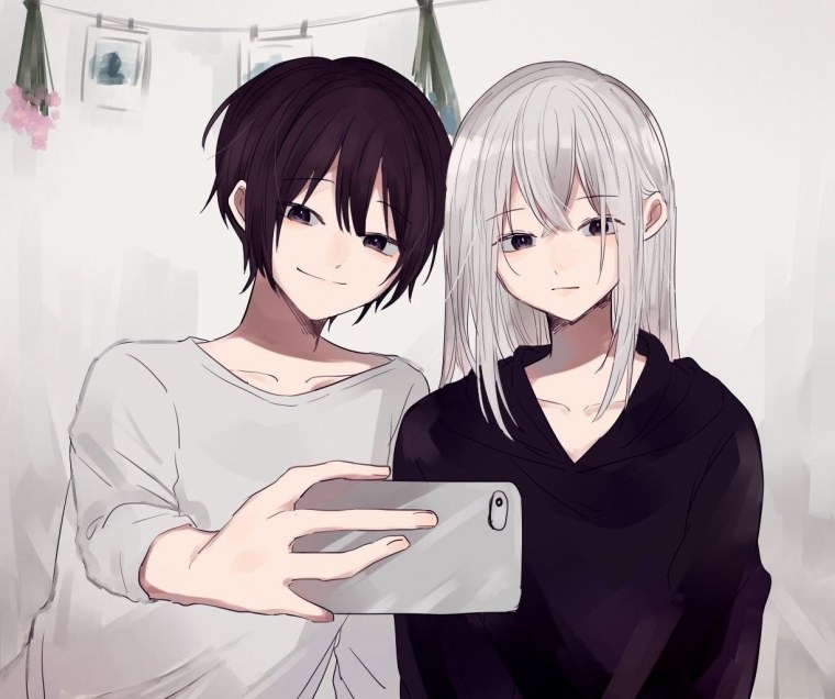 Аниме Близнецы мальчик и девочка с черными волосами