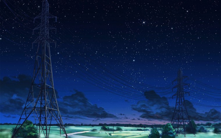 Аниме пейзажи Макото Синкай ночь