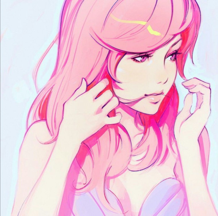 Арты девушек с розовыми волосами