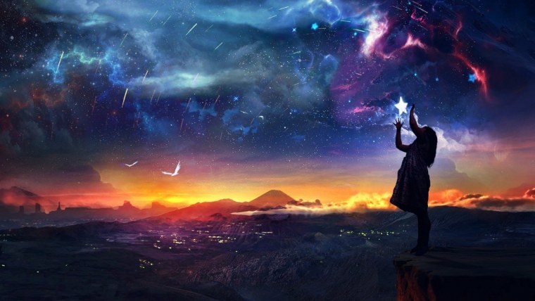 Девушка на фоне ночного неба