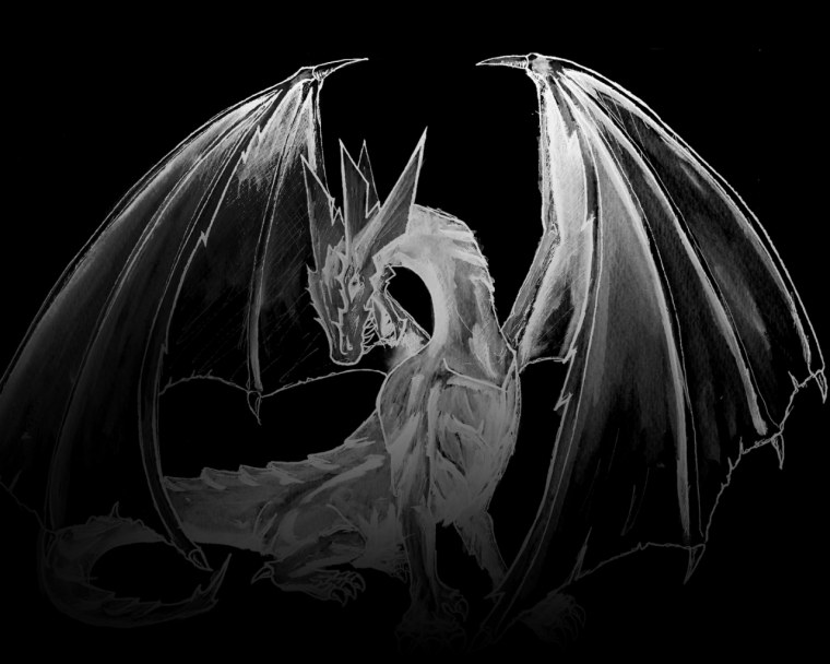 Белый дракон на темном фоне