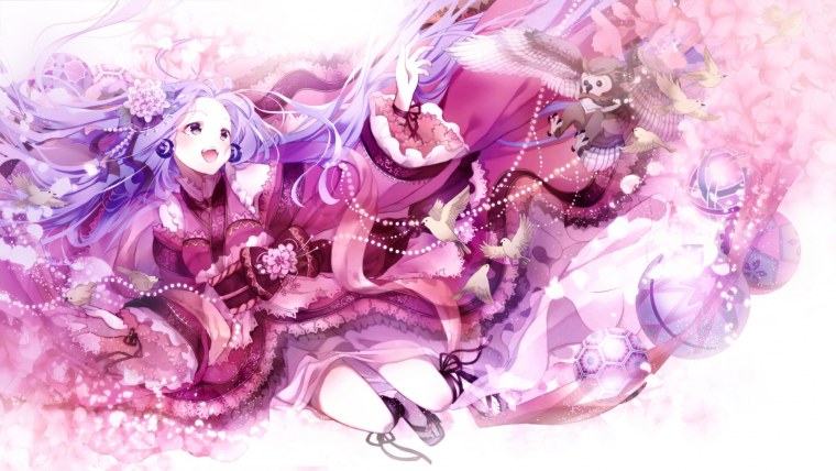 Аниме девушка в фиолетовом платье