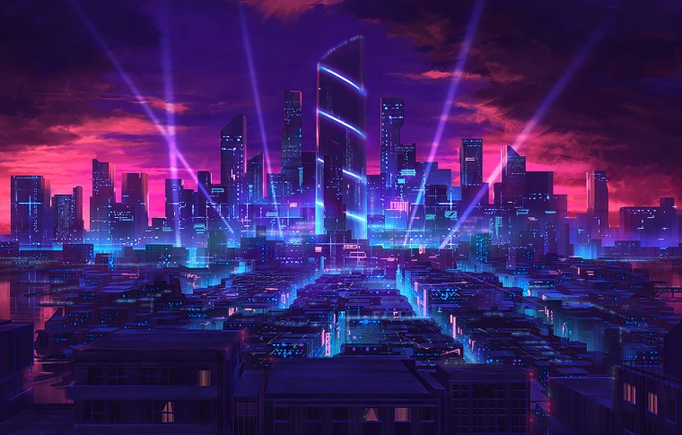 Cyberpunk 2077 Art City неон