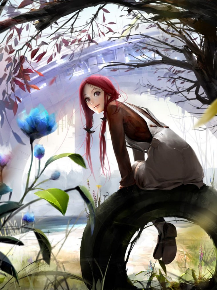 Аниме девушка на дереве