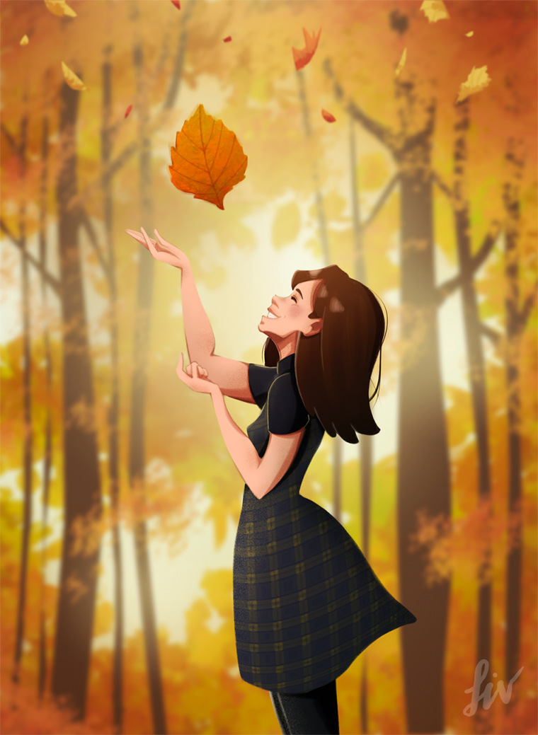 Девушка осенью со спины