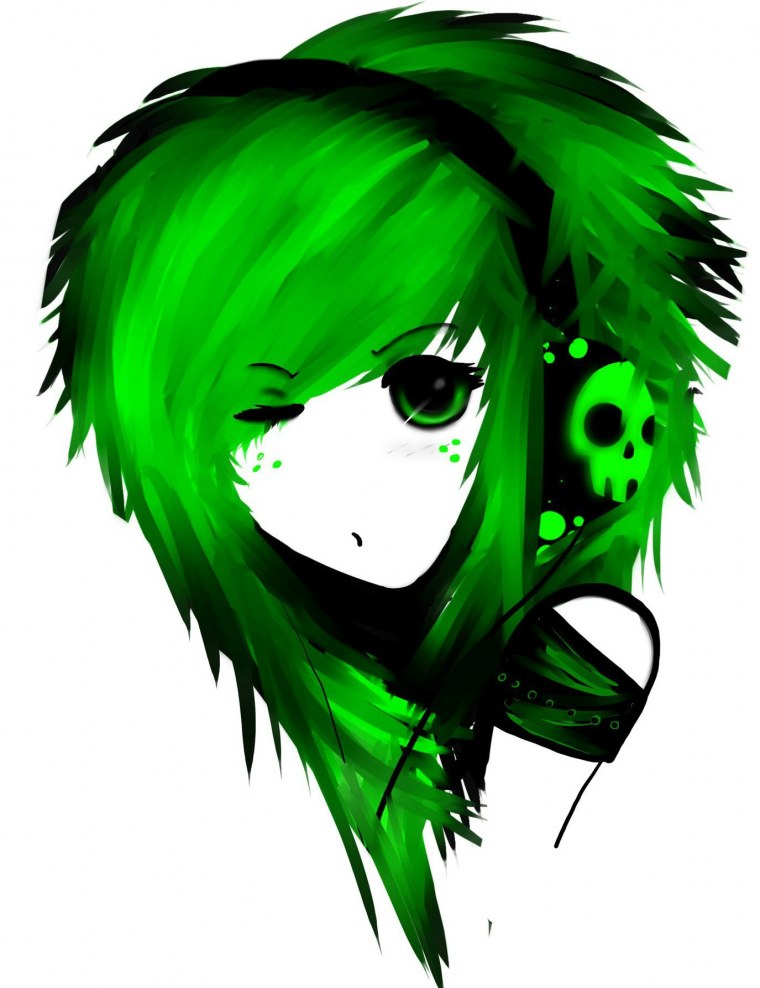 Девушка с короткими зелеными волосами арт
