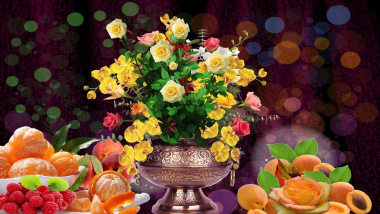 Фотонатюрморты с цветами и фруктами