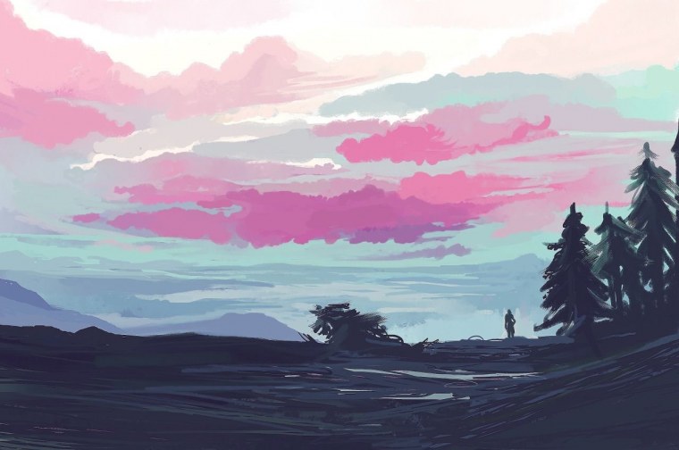 Олень на фоне леса рисунок