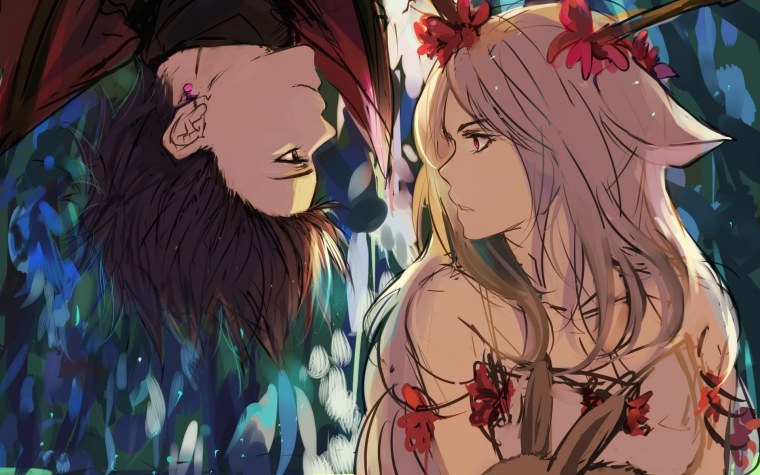 Аниме пара на скамейке