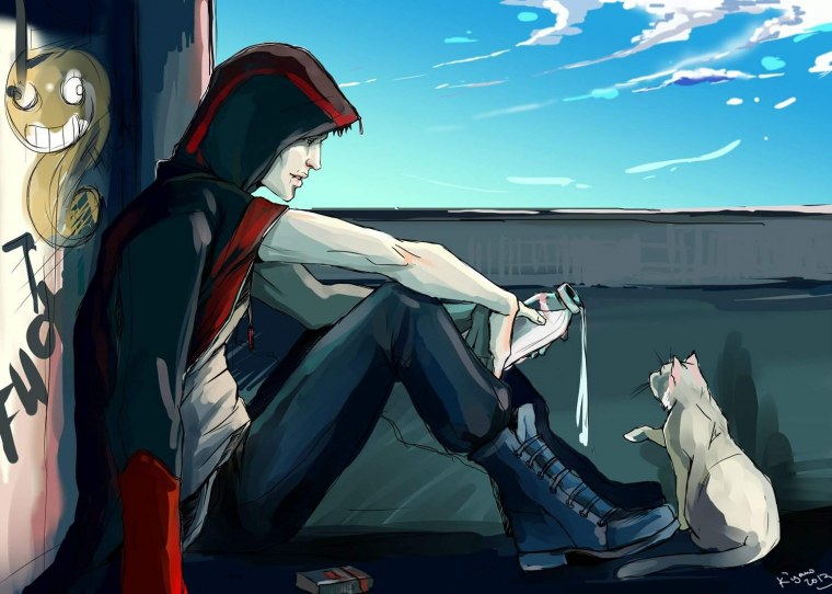 Парень на крыше арт