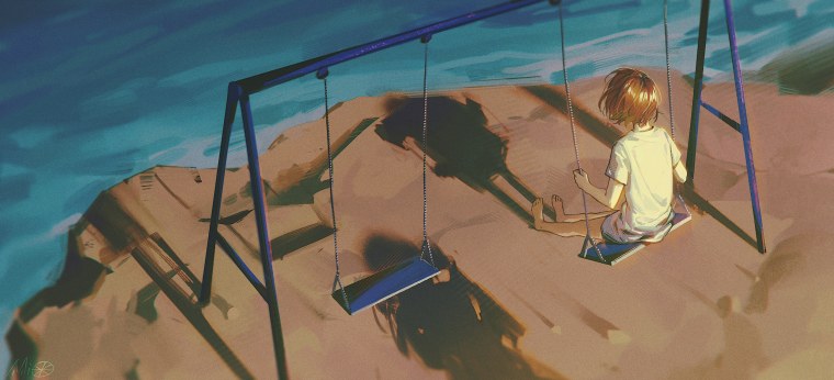 Качели на фоне космоса