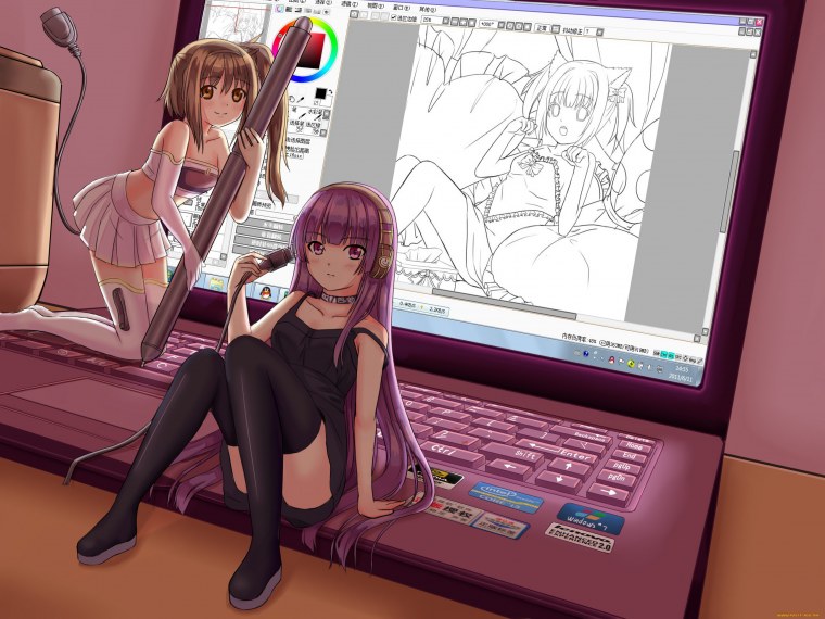 Аниме девушка в наушниках