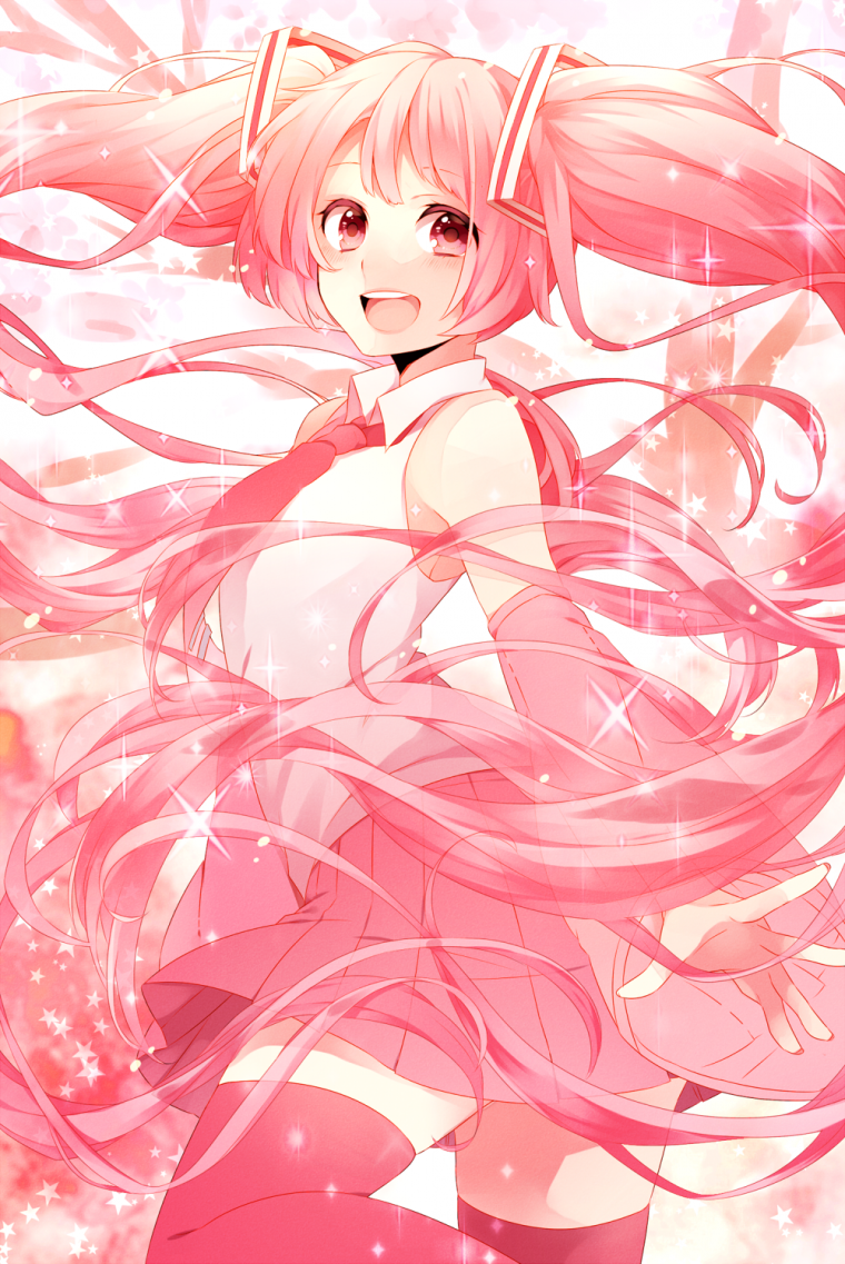 Хацунэ Мику розовая Сакура волосы