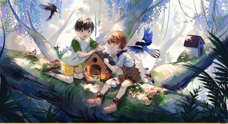 Аниме девушка с малышом