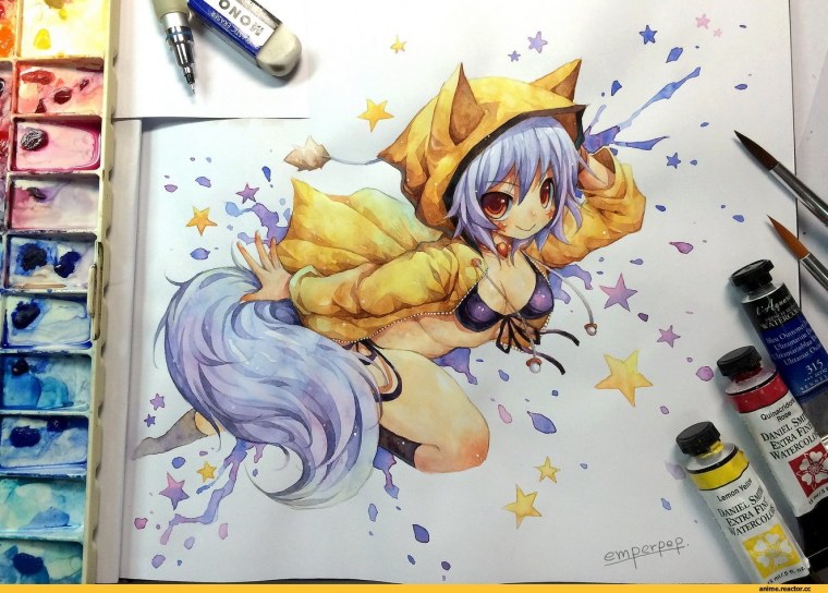 Аниме цветными карандашами