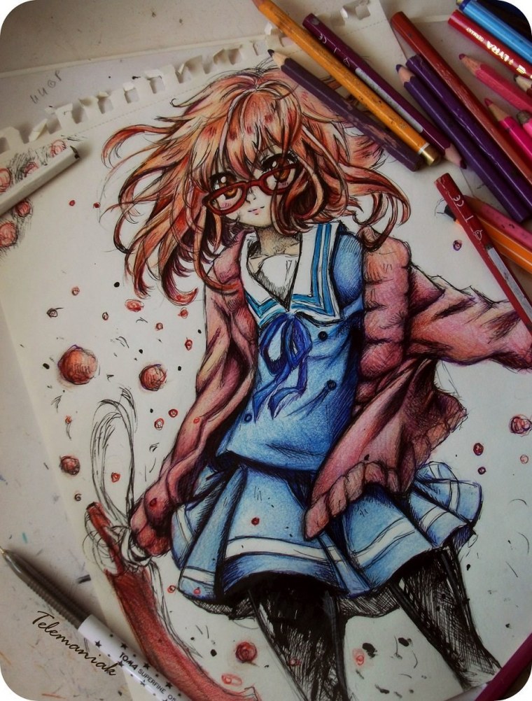 Аниме цветными карандашами