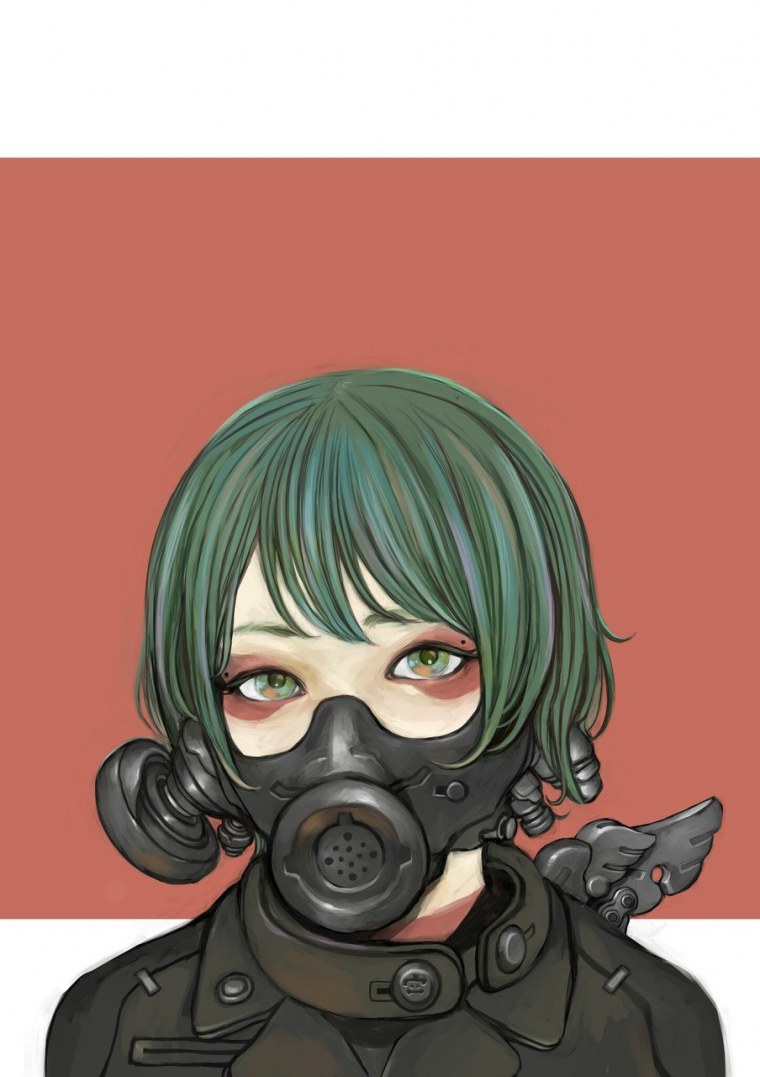 Девушка в противогазе арт