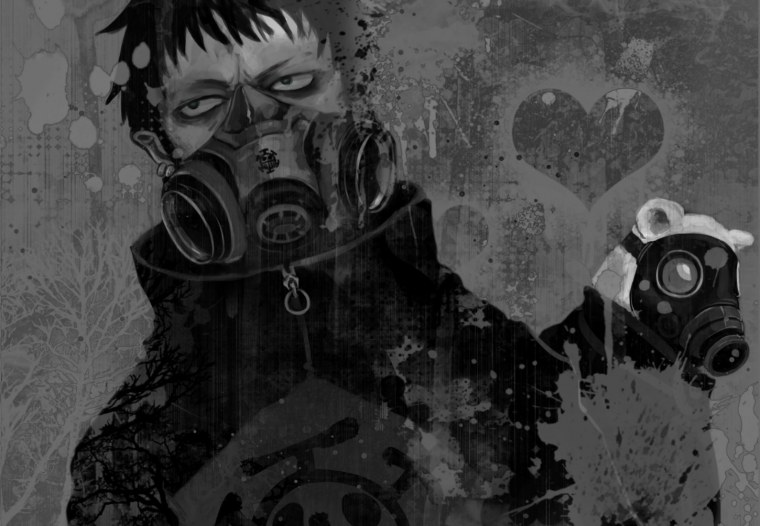 Аниме парень в противогазе