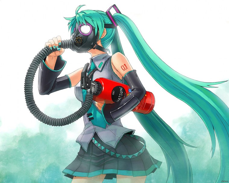 Аниме девушка в противогазе