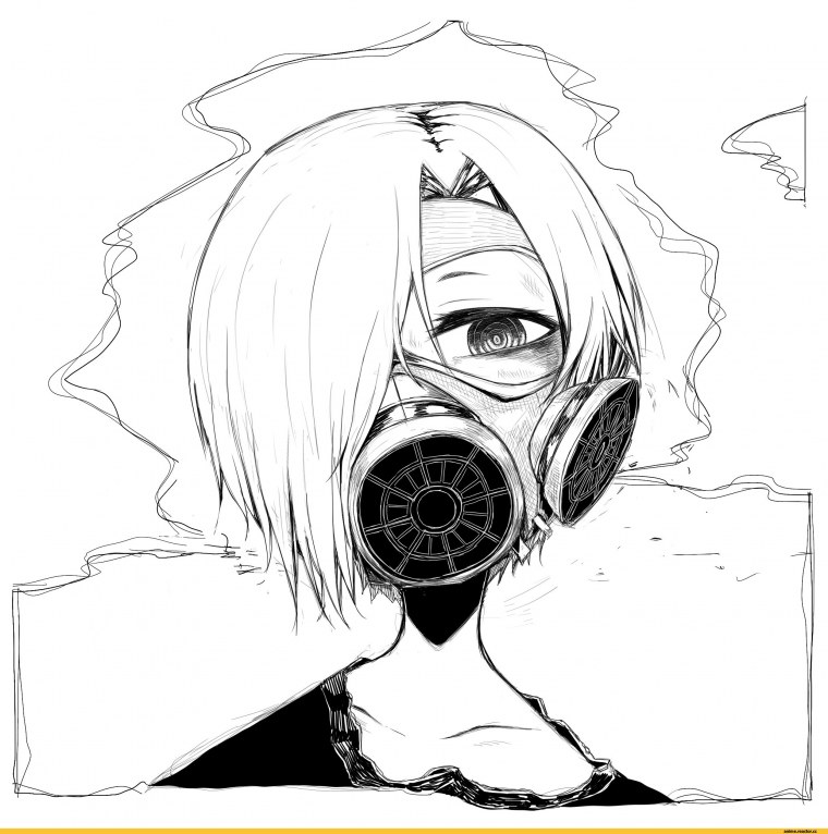 Аниме девушка в противогазе