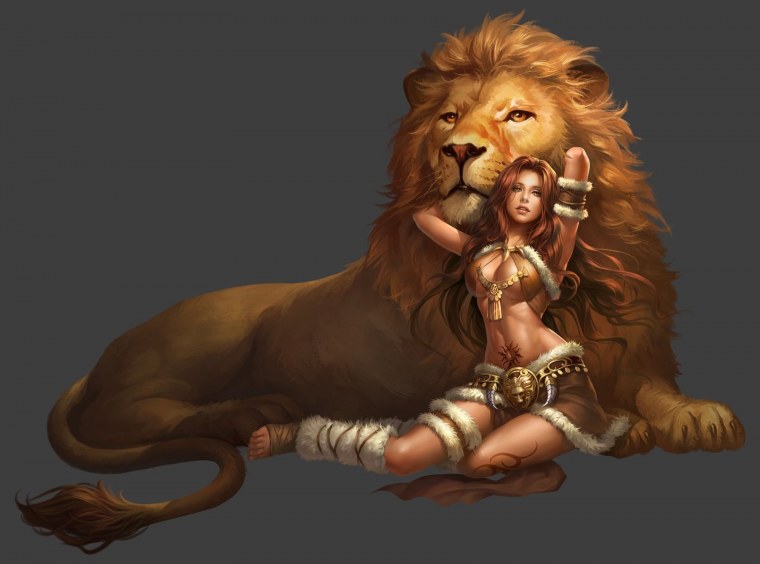 Девочка обнимает Льва