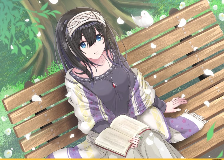 Аниме девушка на скамейке