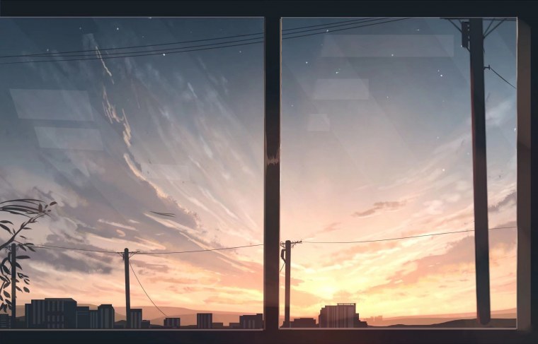 Макото Синкай рассвет Мегаполис