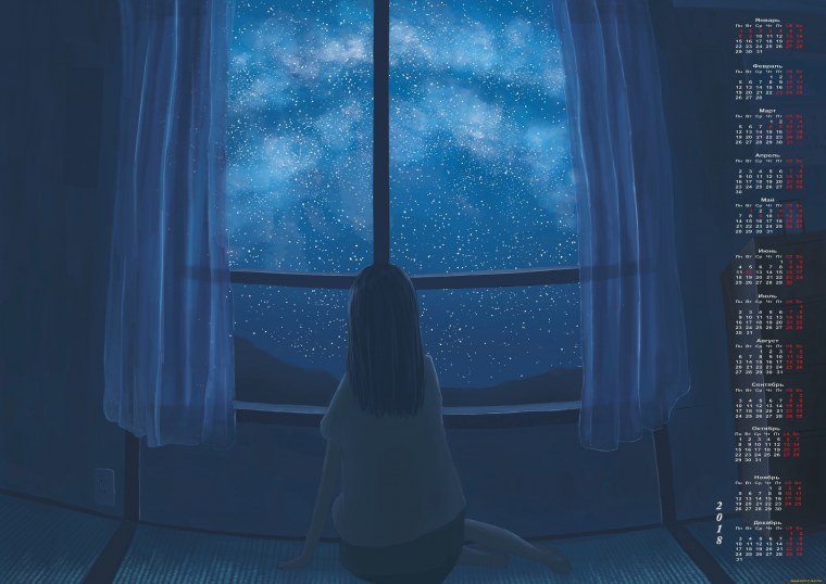 Аниме девушка у окна