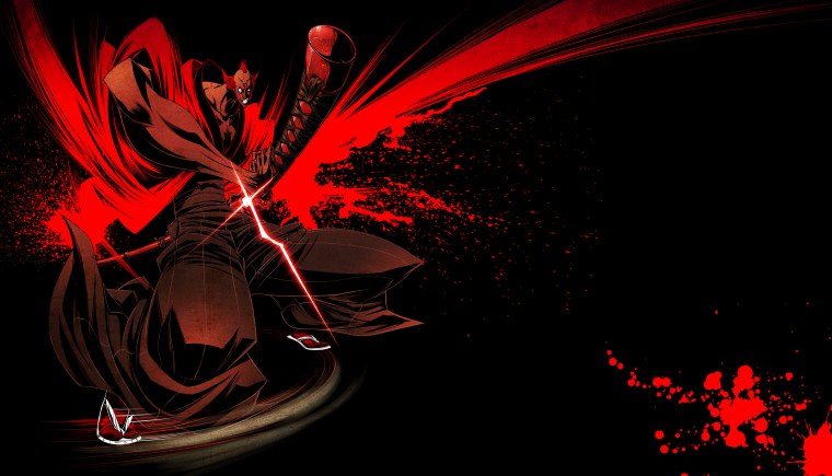 Силуэт самурая на Красном фоне