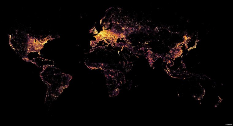 Карта земли ночью
