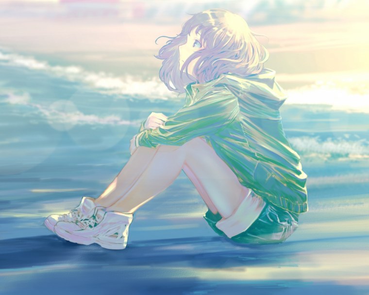 Аниме блондинка с зелеными глазами