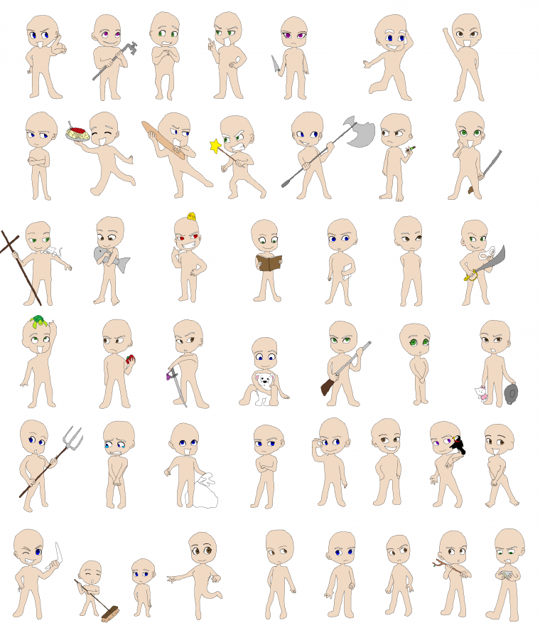 Позы для рисования Чиби много