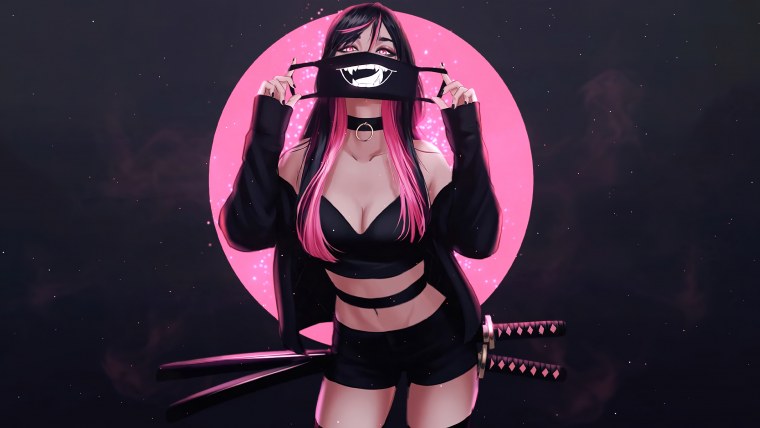 Девушка с катаной в маске они