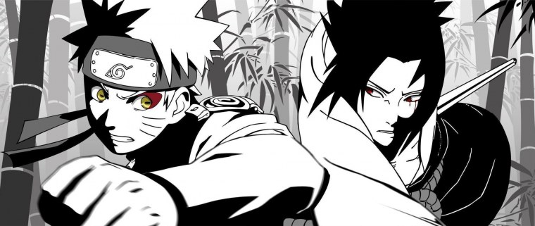Чёрные обои с Саске