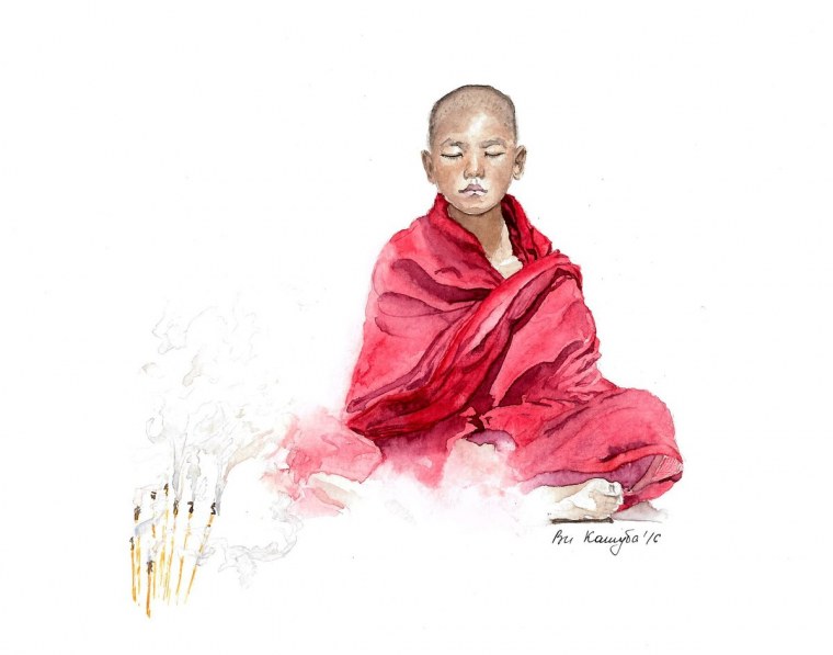Акварель буддистских монахов