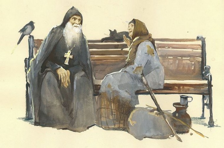 Монах на лавочке