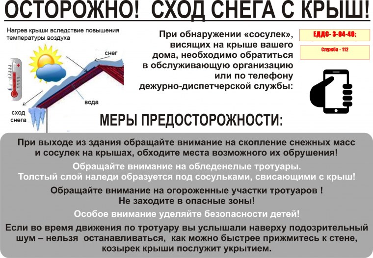 Осторожно сход снега с крыши памятка