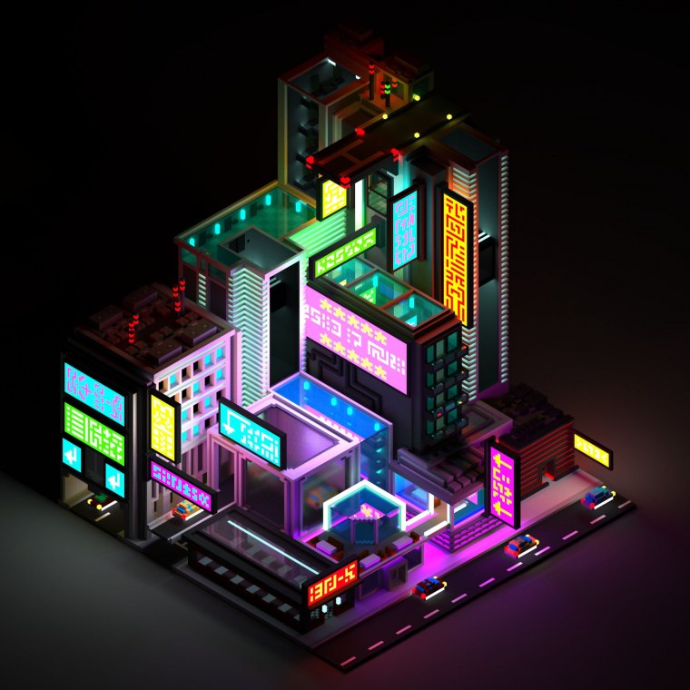 Low Poly 3d Cyberpunk город