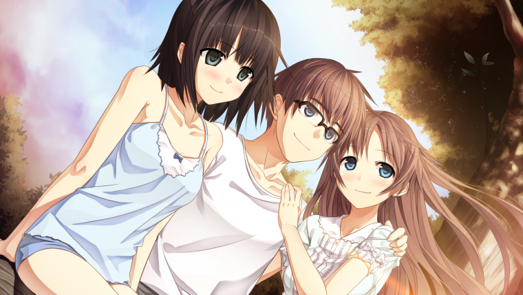 Две девочки и один мальчик аниме