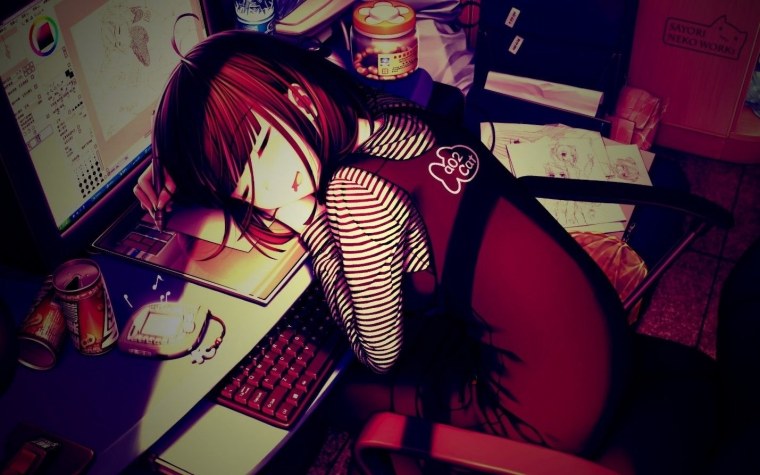 Парень за компом арт