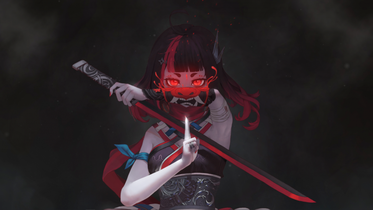 Anime girl Red Eye Warrior Katana 4k