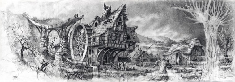 Фэнтези пейзаж карандашом