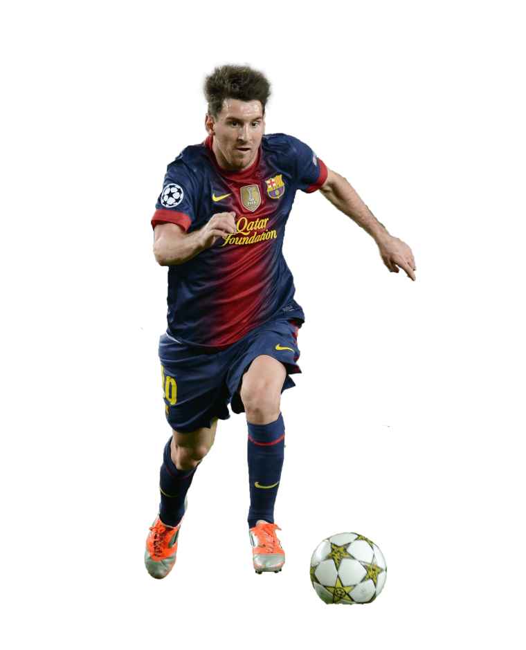 Лионель Месси в полный рост на белом фоне