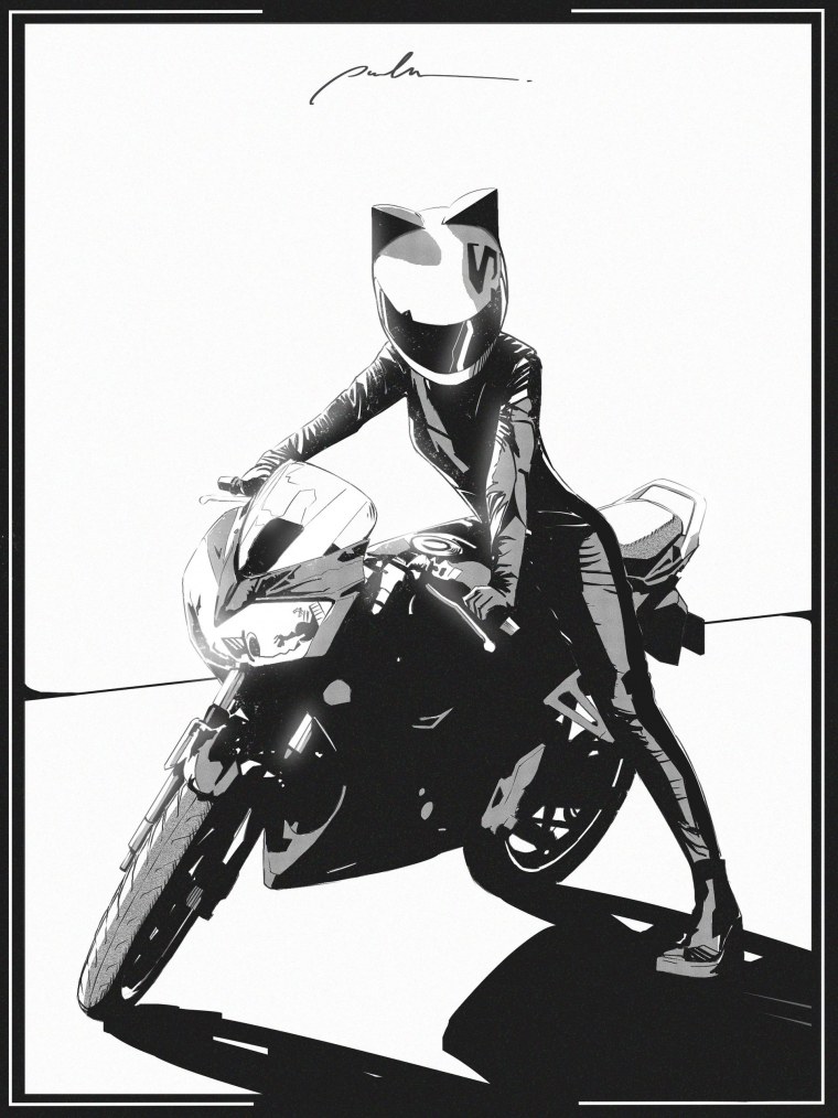 Селти Стурлусон на мотоцикле